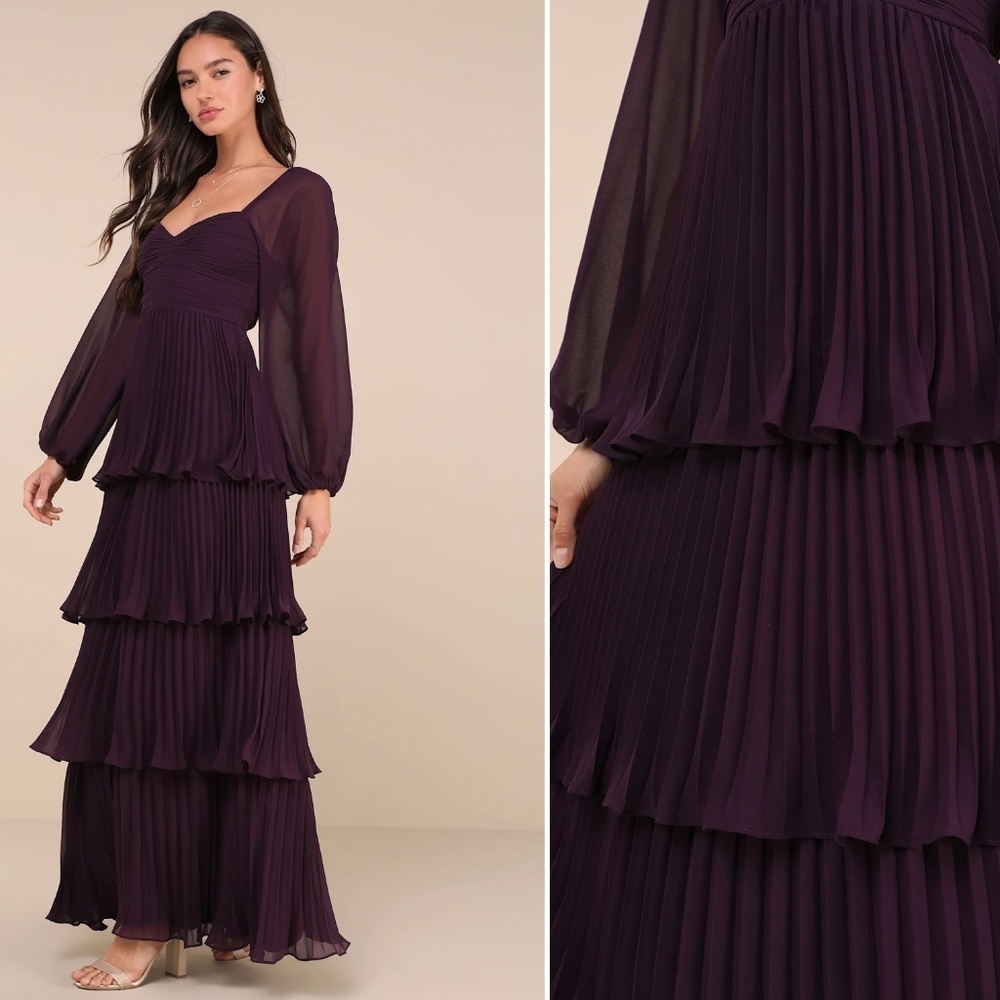 LULU's Sexy Elegant Chic Wedding Bridesmaid Flowy Romantic Long Sleeve Maxi - Picture 3 of 5
